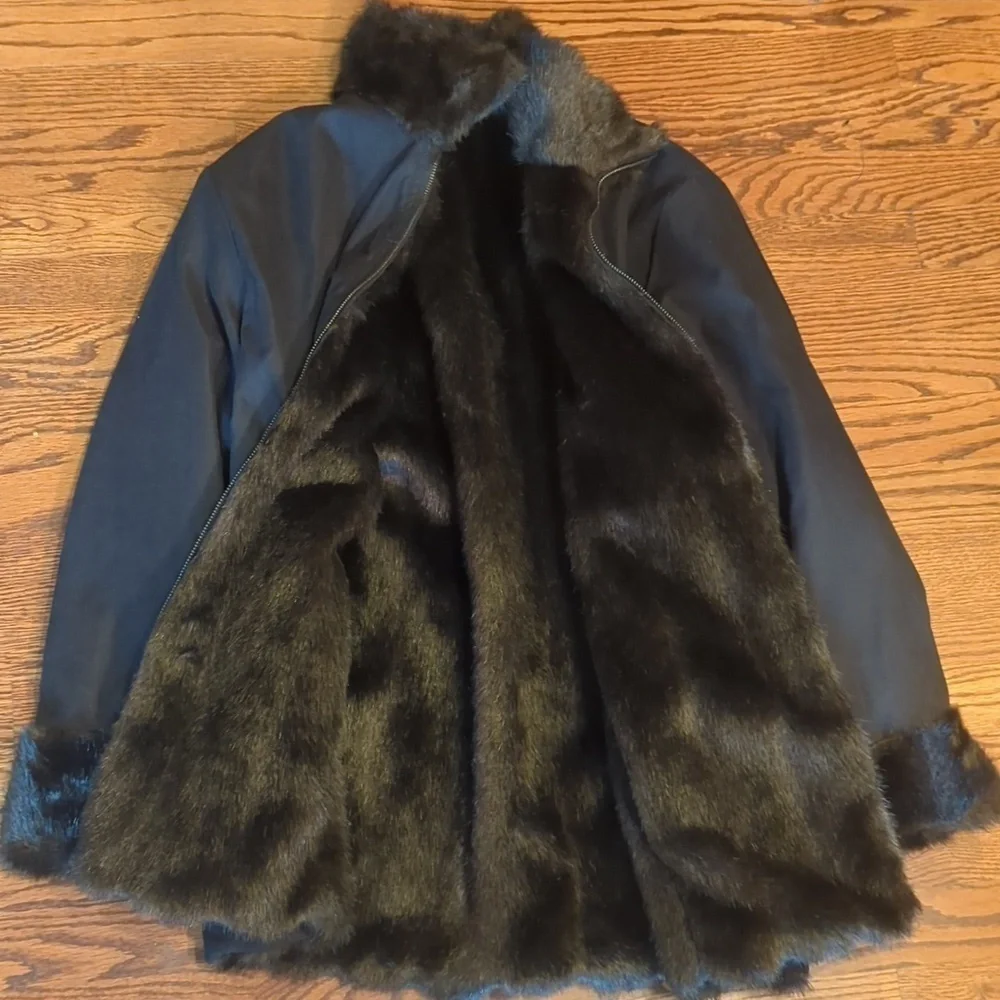 Vtg Faux Mink Fur Jacket Atelier reversible plush black Old Money warm zip sz S - Picture 5 of 11